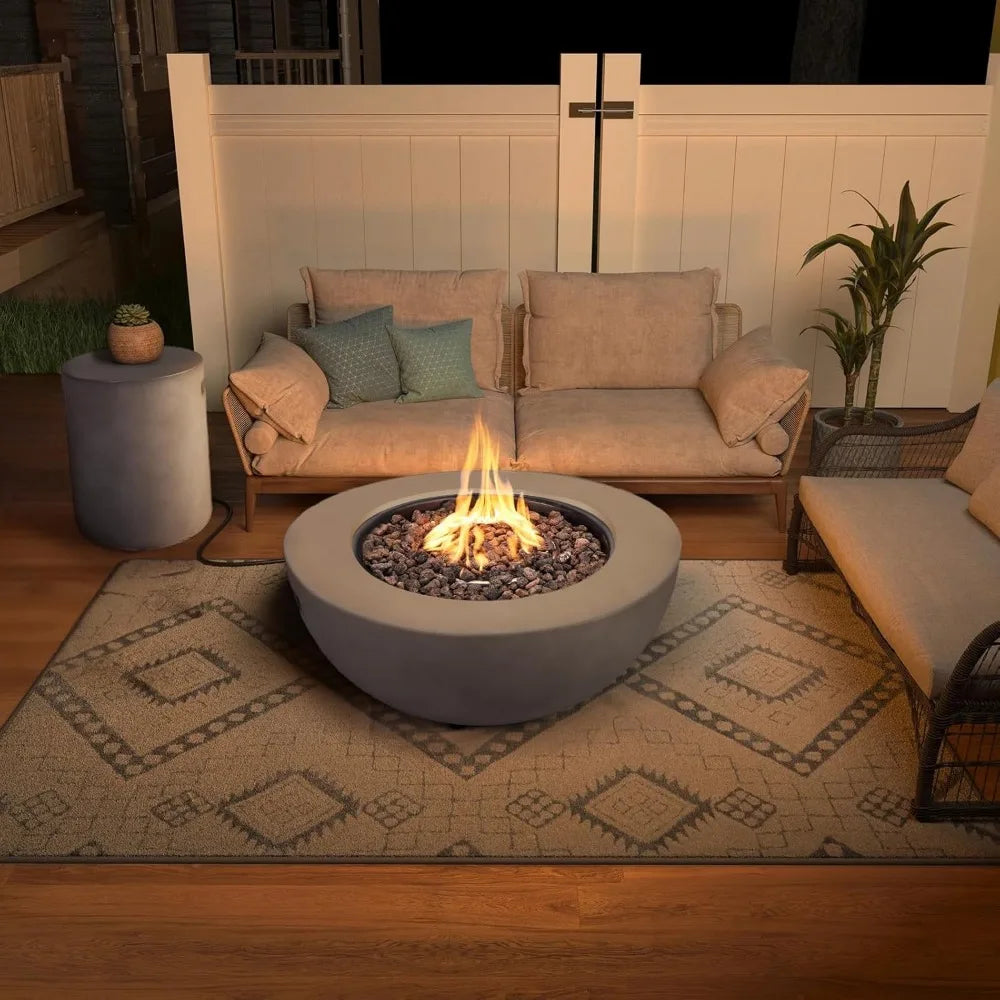 Outdoor Propane Fire Pit Table Set With Tank Cover 50,000 BTU CSA Certified Round Concrete Bowl