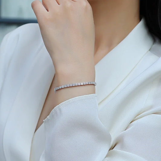 JIUZUAN Moissanite Tennis Bracelet 18K Gold Plated 925 Silver