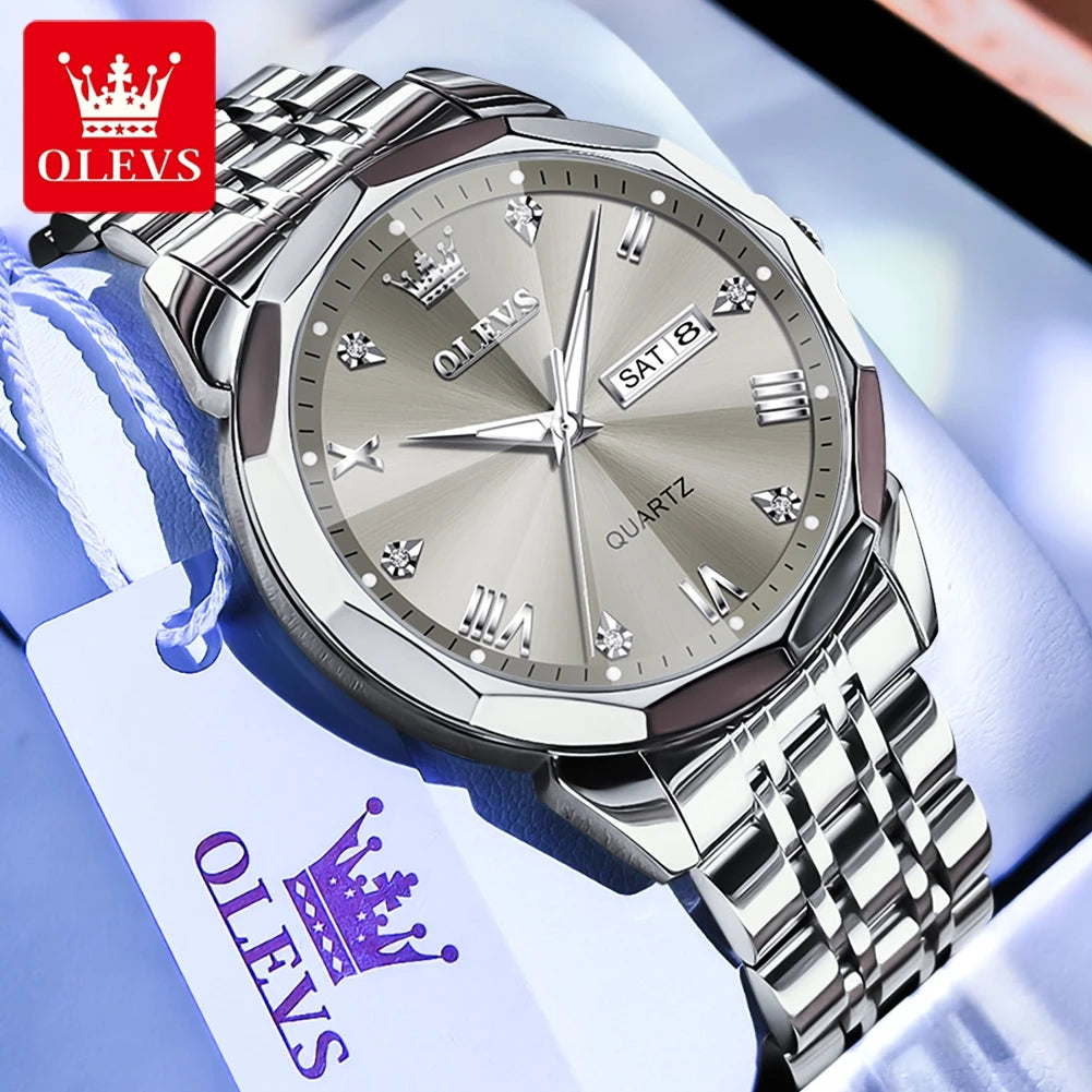OLEVS Men's Watch Casual Quartz Stainless Steel Luminous Date