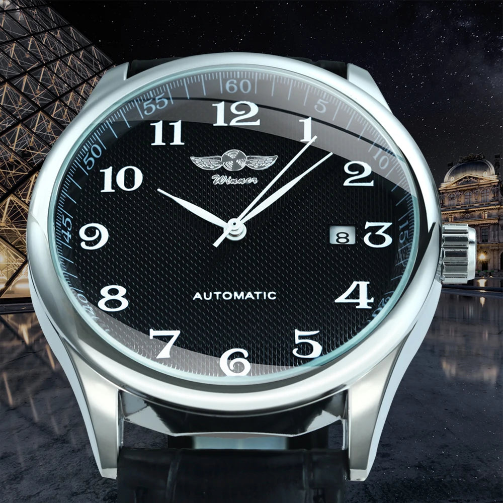 AOKULASIC Classic Business Automatic Mechanical Watch For Men Leather Strap