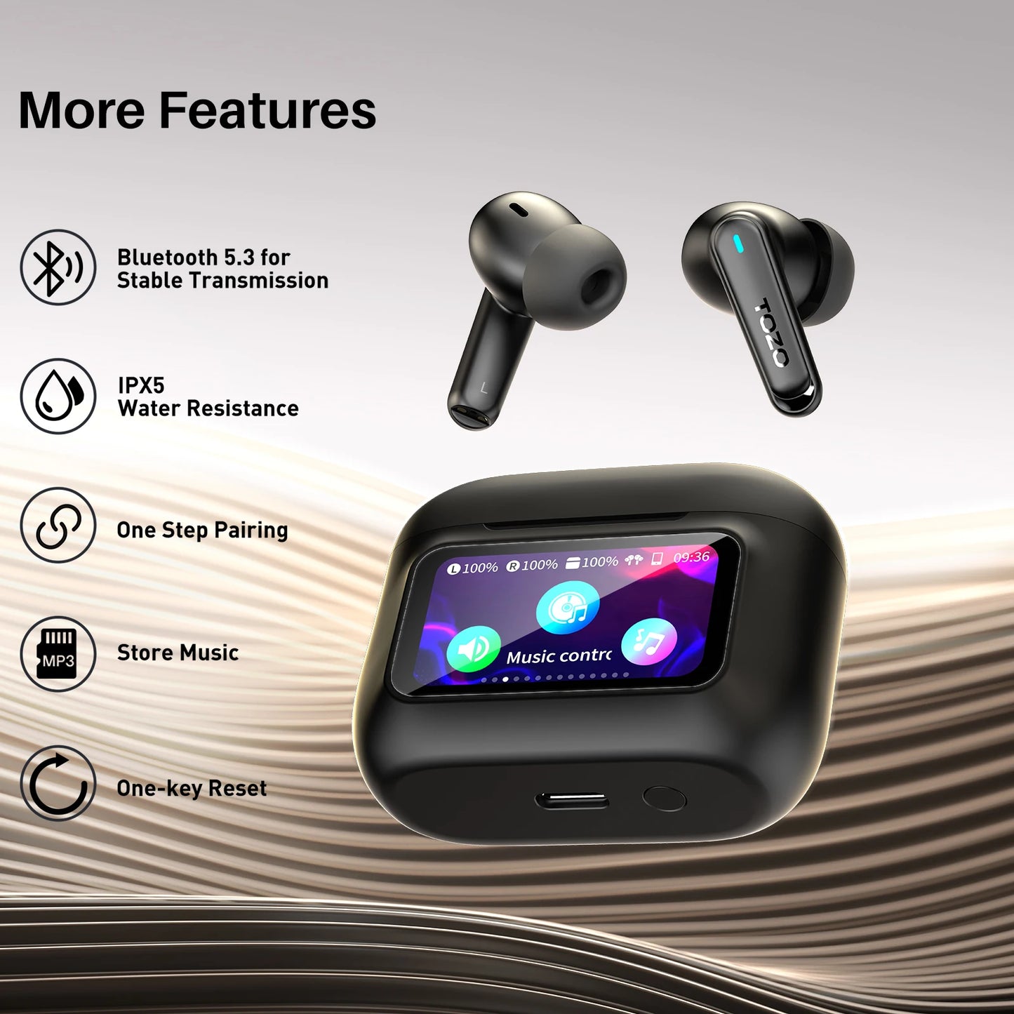 TOZO AI Translate Earbuds Bluetooth 5.4 Wireless With Noise Cancelling