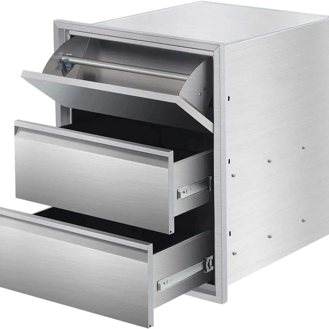 Studyset Stainless Steel Outdoor Kitchen Drawers With Paper Towel Holder 3 Layer Flush Mount