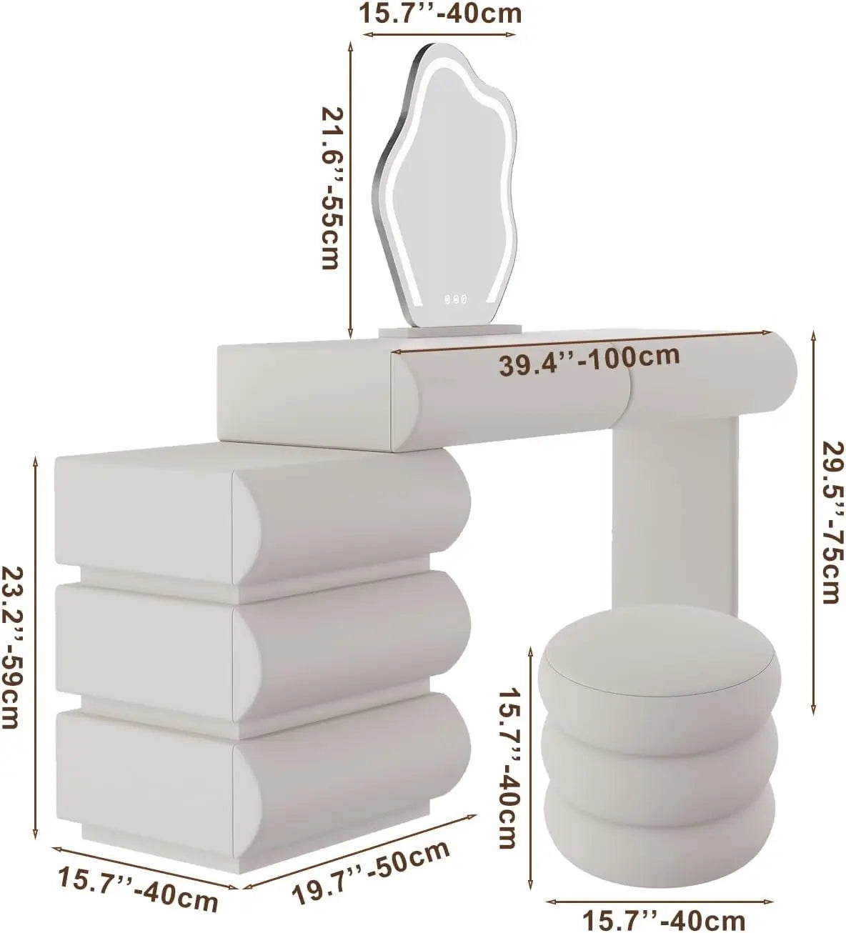 Makeup Vanity Desk with Mirror and Lights, Modern Vanity Table with 5 Drawers, LED Touch Sensor Mirror,