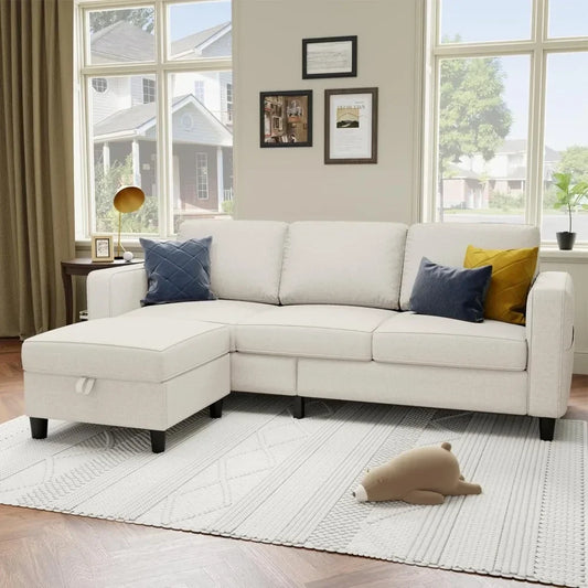 L-Shaped Sectional Sofa Pet-Friendly Linen Modular 3-Seater