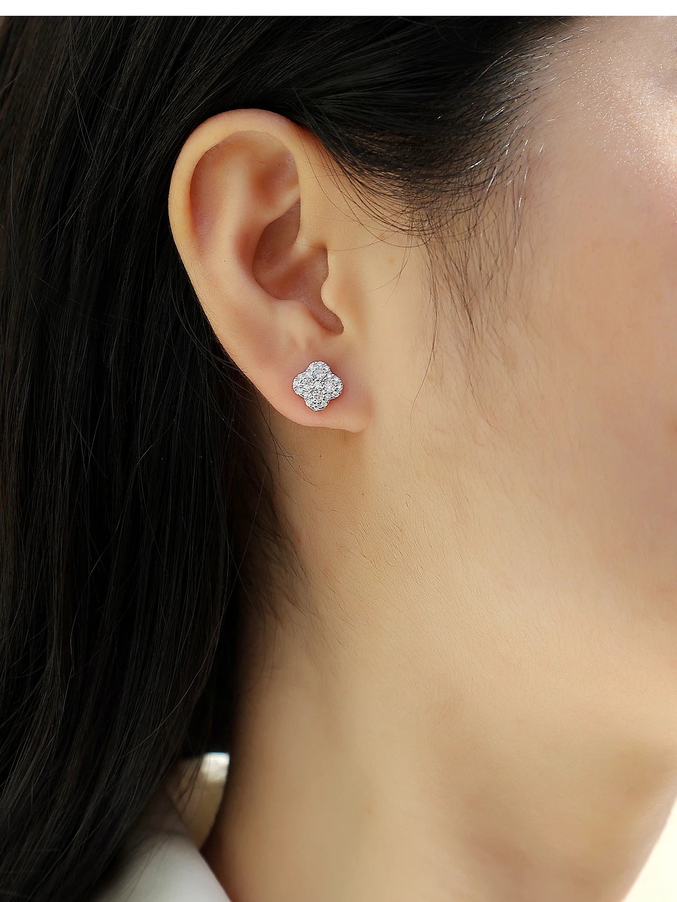 JIUZUAN Moissanite Flower Stud Earrings 925 Sterling Silver Gold Plated