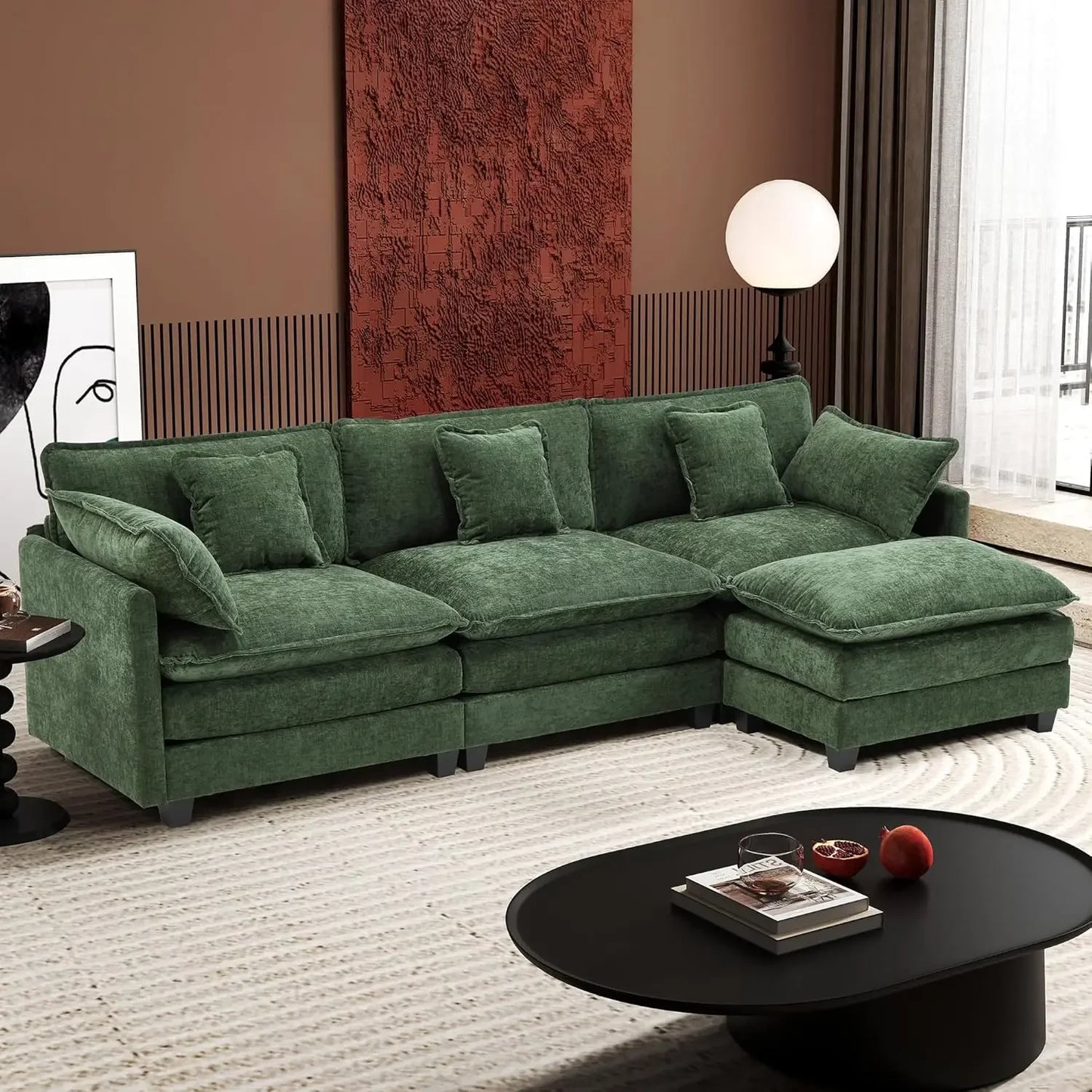 Chenille Cloud Modular L-Shaped Sectional Sofa With Ottoman