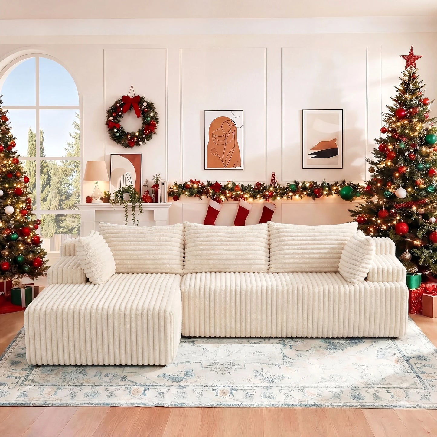 Redlife L-Shape Corduroy Sectional Sofa Cloudlike Luxurious Comfort For LivingRoom