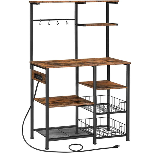 RBXC Large Bakers Rack With Power Outlets and Microwave Stand