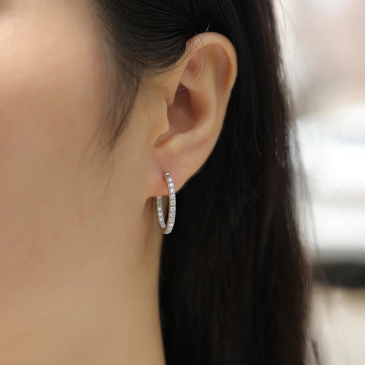 JIUUZAN Moissanite Hoop Earrings 925 Silver With 18K Gold Plating