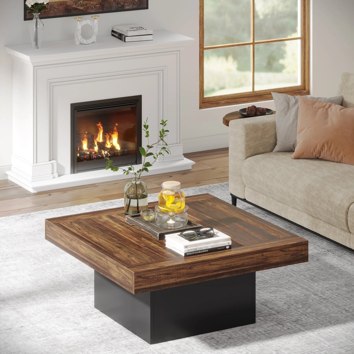 Tribesigns LED Coffee Table Square Engineered Wood for Living Room