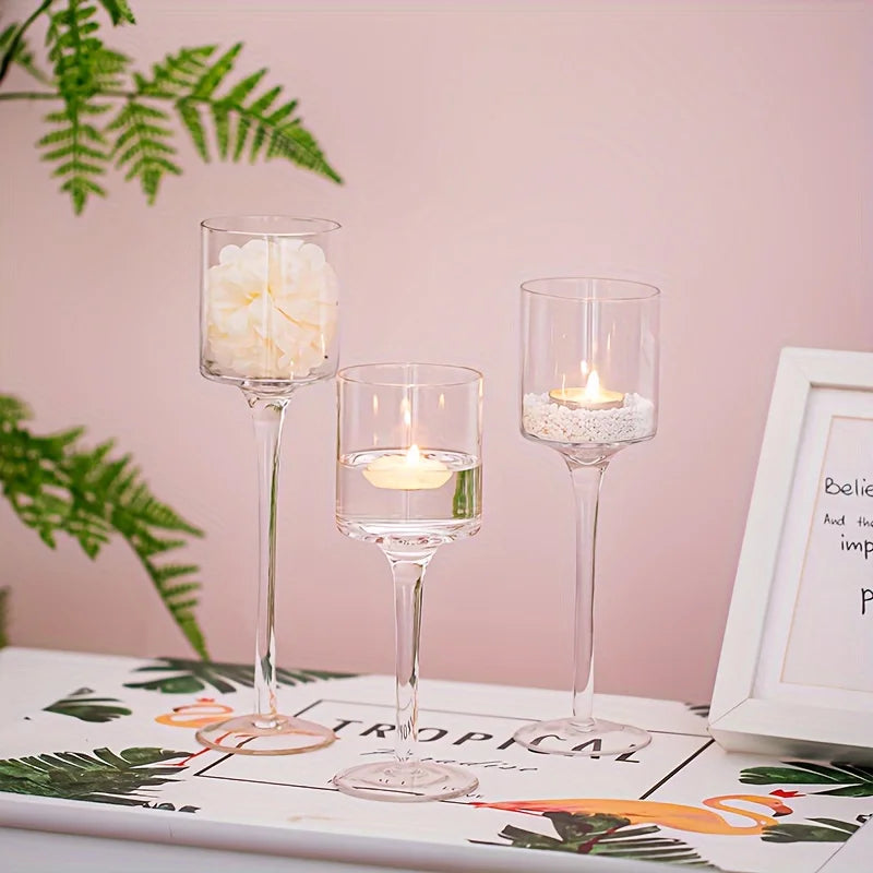 Glass Tealight Candle Holders Set of 3 for Wedding Decor