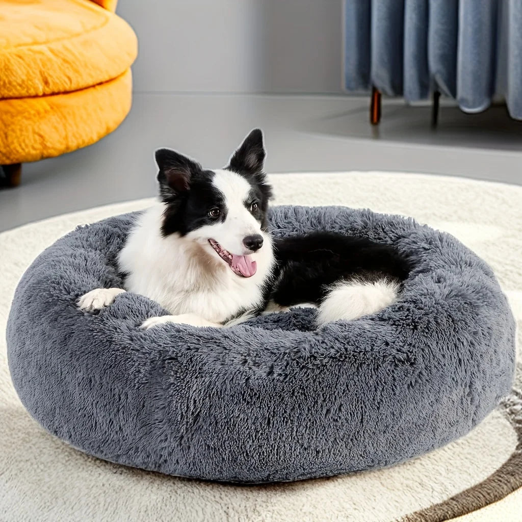 NONECN Round Plush Dog Kennel Bed For Winter Warm Comfort