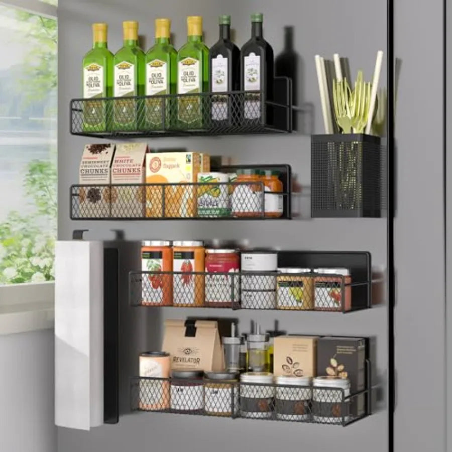 Magnetic Spice Rack for Refrigerator 6 Pack 100 Metal Strong Magnet Shelf Black Space Saving Spice Organizer Home Kitchen Laund
