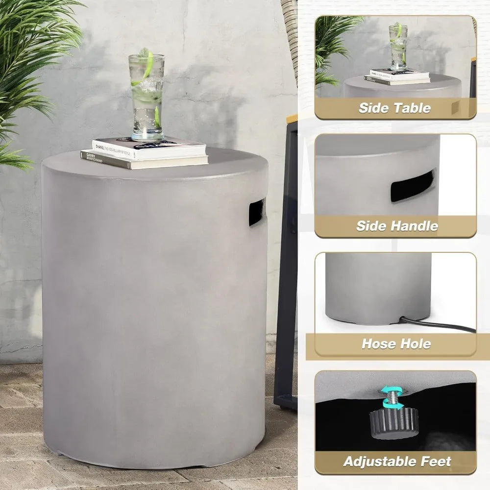 Outdoor Propane Fire Pit Table Set With Tank Cover 50,000 BTU CSA Certified Round Concrete Bowl