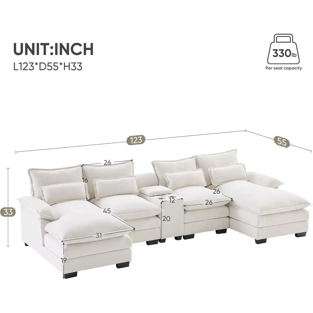 6-Seat U-Shaped Sofa with Cup Holders and USB Ports, Ideal for Living Rooms and Sleeper Couch Sets