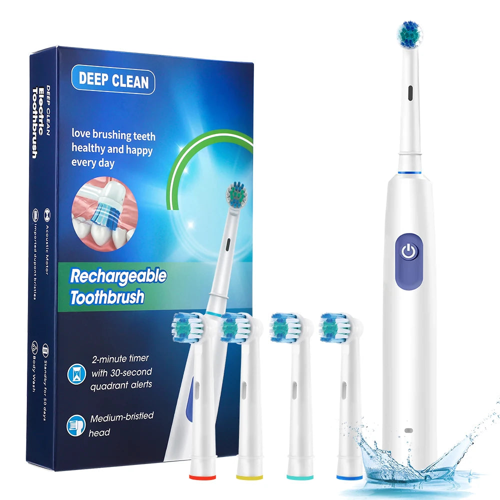 Hailicare Rechargeable Electric Rotating Toothbrush Featuring Four Heads Multimode
