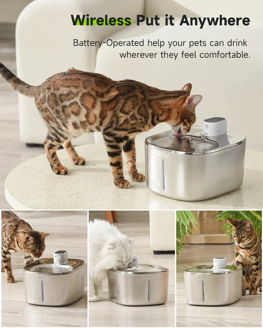 APETDOLA 4L Wireless Cat Water Fountain Auto Sensor Drinker