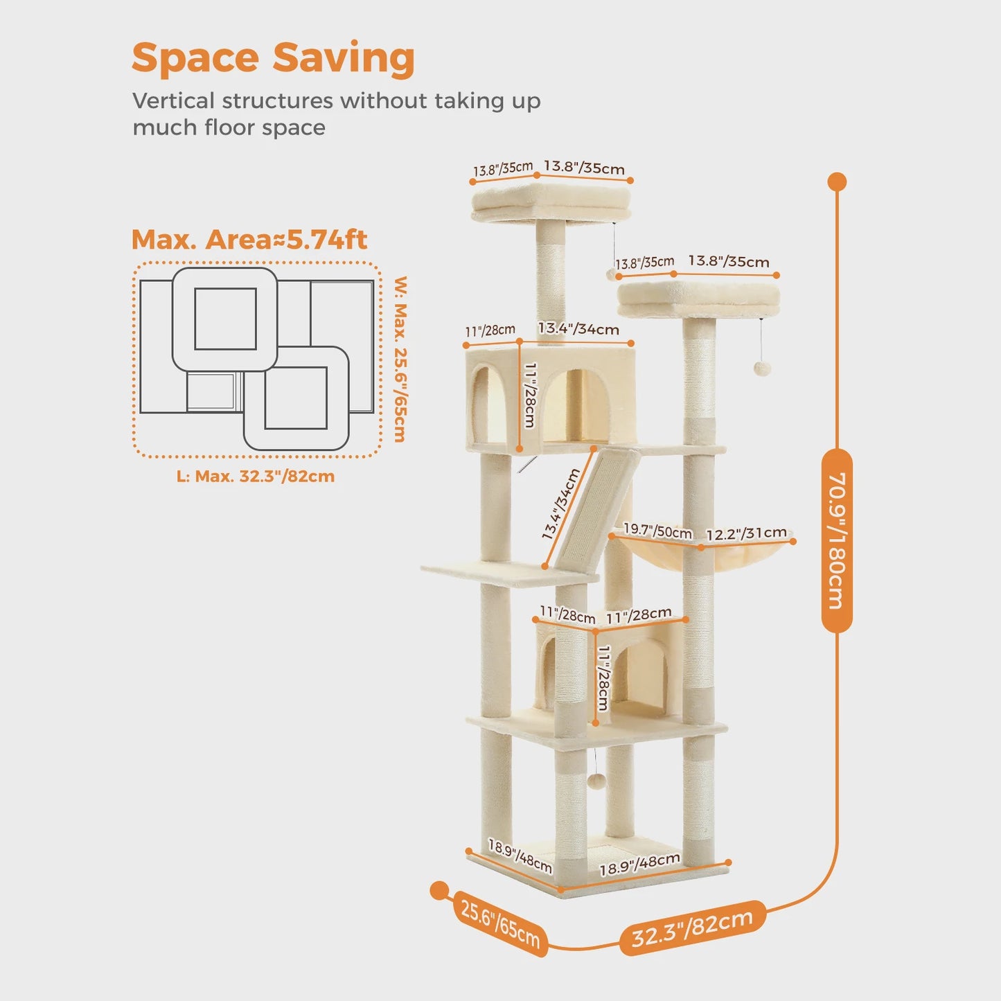 PEQULTICN Multi Level Cat Tree With Scratching Posts And Condo