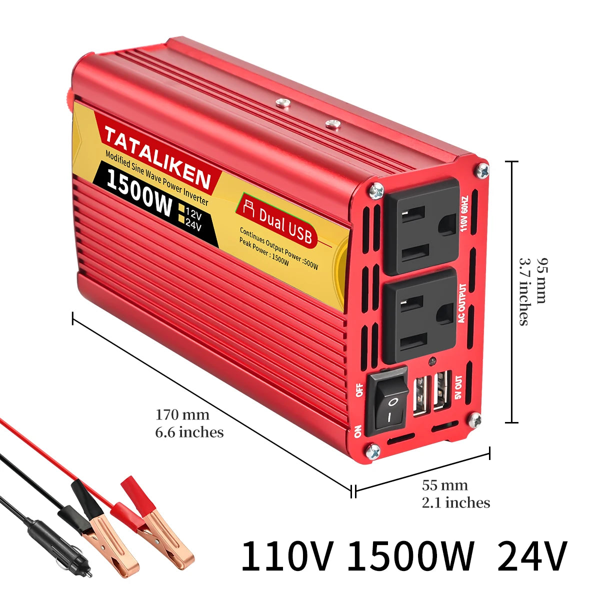 Tataliken 600W-2500W Inverter 12V/24V To 110V 60Hz VehicleMounted Household OffGridReady