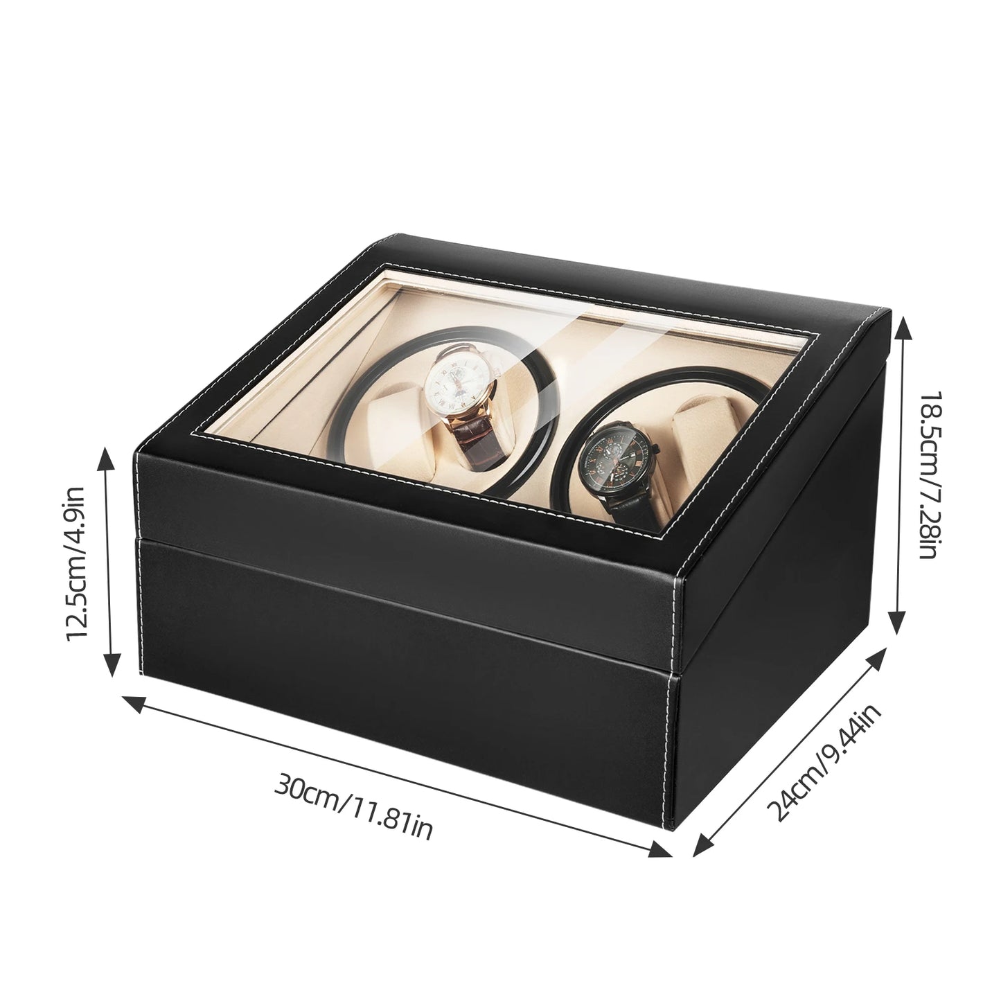 Automatic Watch Winder Shaker PU Leather Box With Glass Display Case For Mechanical Watches