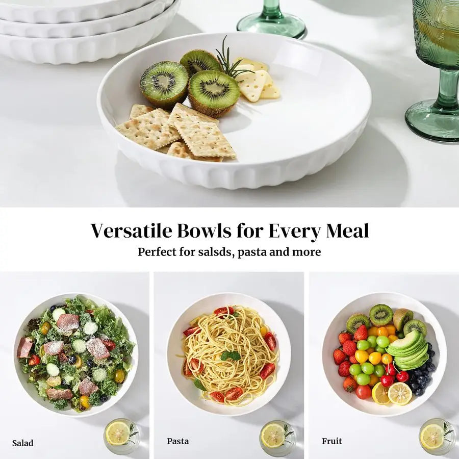 Pasta Bowls, 10 Large Salad Serving Bowls 51 OZ White Ceramic Soup Bowls Set of 4 Wide and Shallow Plate Bowl Serving Dish for S