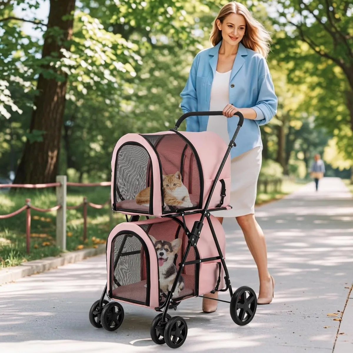 XMSJ Giantex Double Pet Stroller With Detachable Carrier Bags