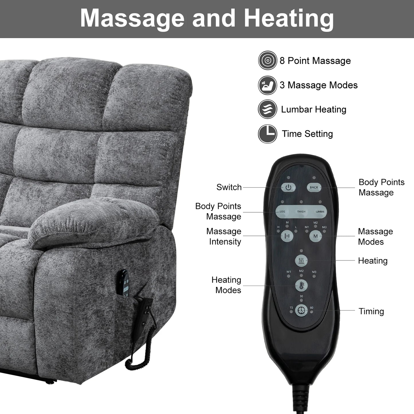 Redlife Heat Massage Power Lift Recliner Chair For Elderly