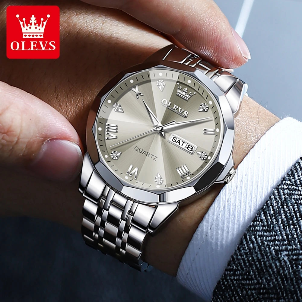 OLEVS Men's Watch Casual Quartz Stainless Steel Luminous Date