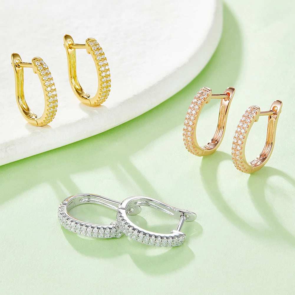 GEM'S BALLET Moissanite Hoop Earrings 925 Silver U Shaped Huggies