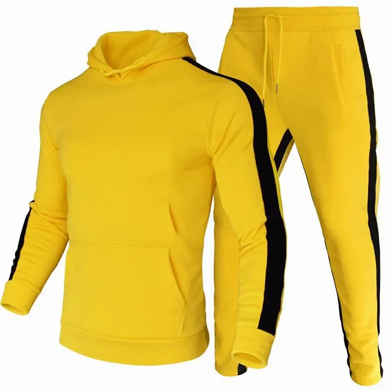 Men's Autumn Winter Striped Hoodie Tracksuit Set Polyester