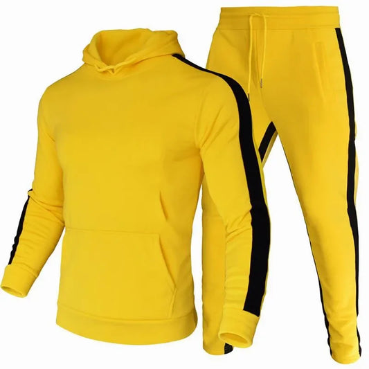 Men's Autumn Winter Striped Hoodie Tracksuit Set Polyester