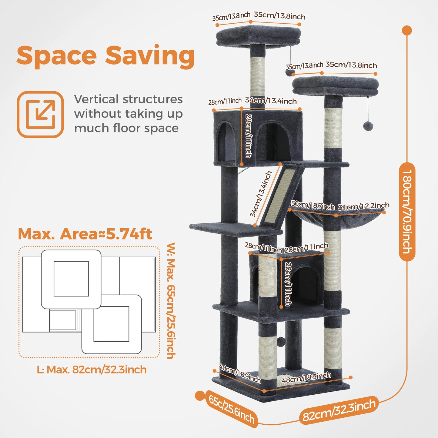 PEQULTICN Multi Level Cat Tree With Scratching Posts And Condo