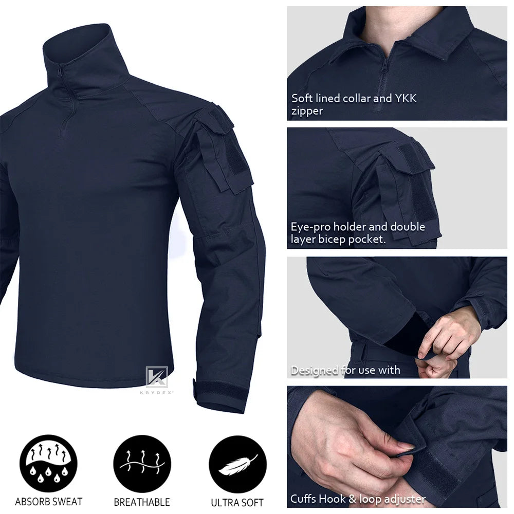 KRYDEX Tactical Combat Shirt For Men With Elbow Pads Outdoor Hunting