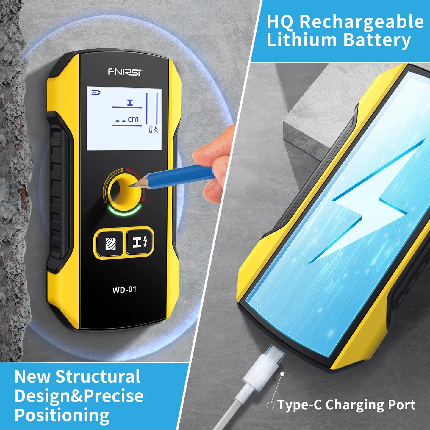FNIRSI WD-01 WD-02 Metal Detector Wall Scanner For AC Live Cable Wiring Wood Stud Finding