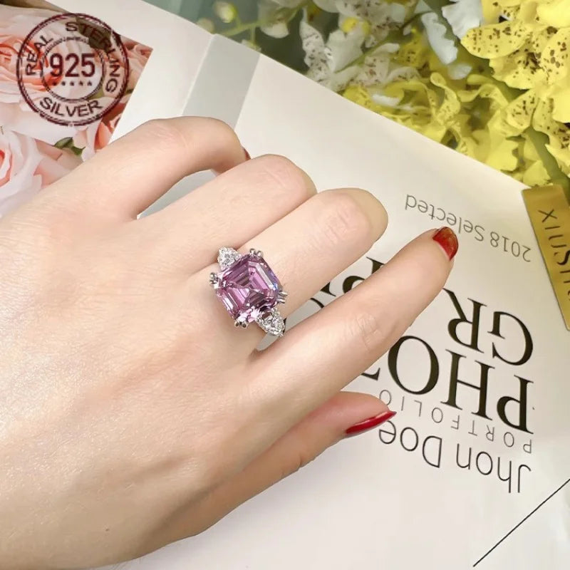 WPOOCC Asscher Cut Zircon Ring Wedding 925 Sterling Silver