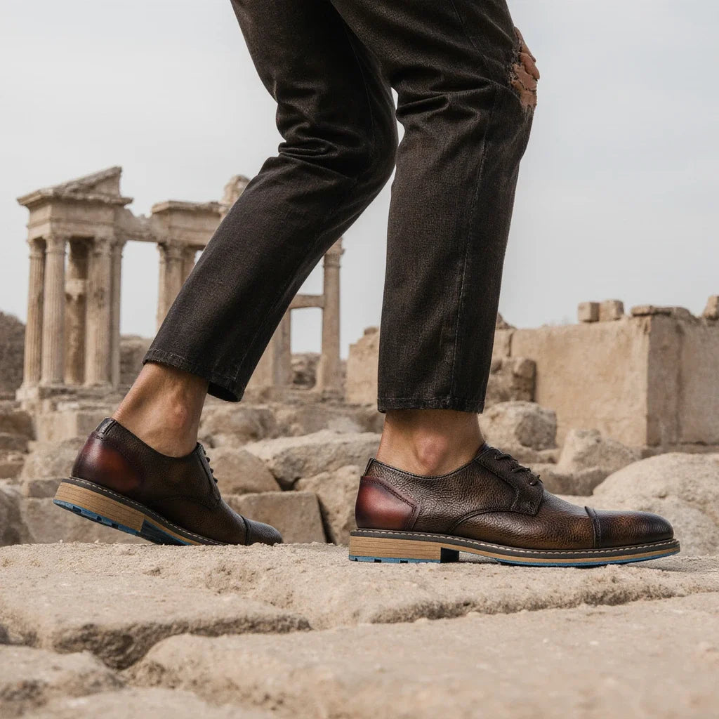 Hecrafted Retro Derby Shoes For Men Leather Casual Footwear