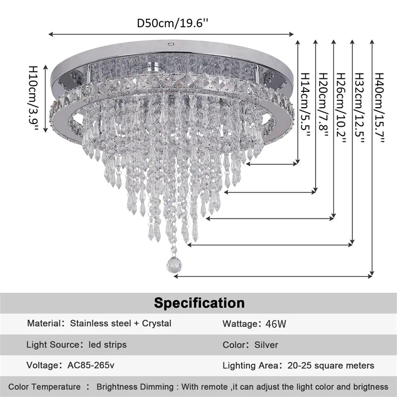 GreeLustr Modern Minimalist Dimmable Crystal LED Chandelier
