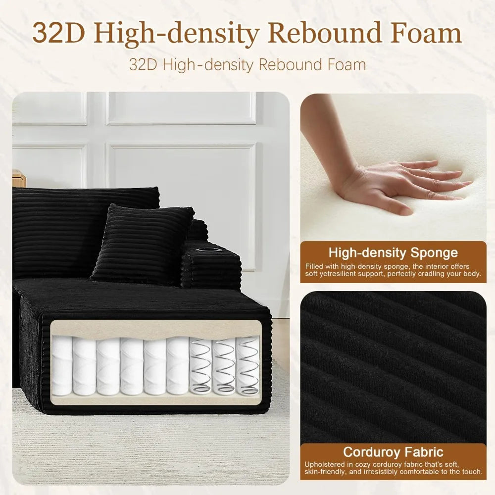 Modular Sectional Sleeper Sofa U Shaped Five Seat With Two Storage Pockets For Living Room