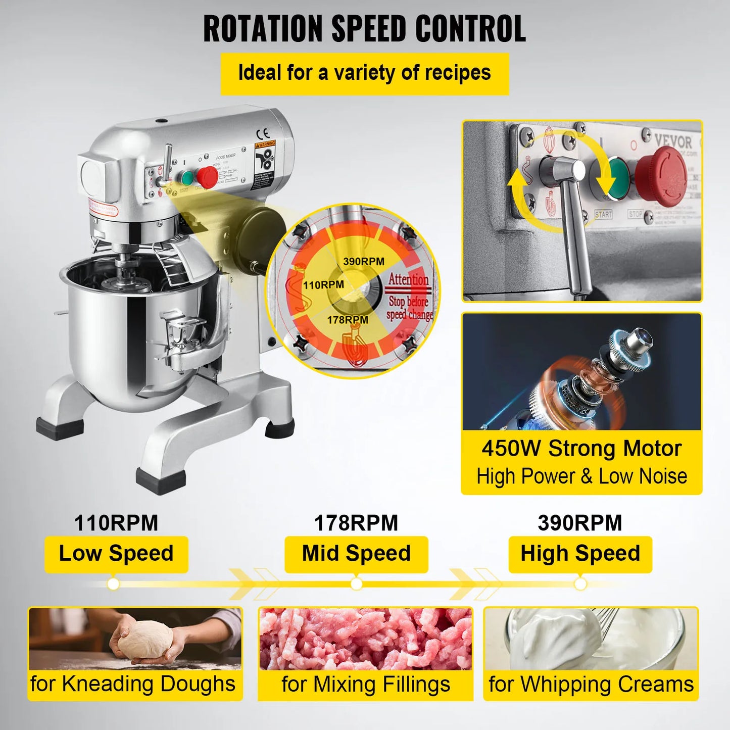 SucceBuy 10 15 20 30L Electric Dough Machine Stainless Steel Commercial Cream  Whisk Mixer Processor Kitchen Food Stand Blender