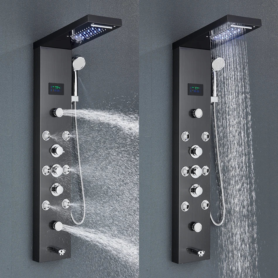 Uythner HighIntensityLED Shower Panel System With Rainfall Massage Temperature Display