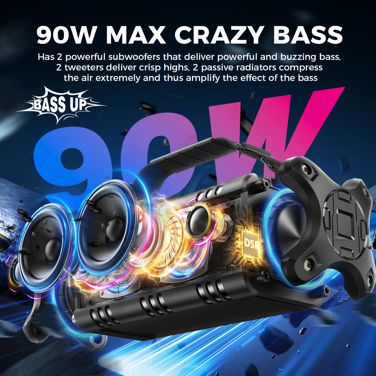 W King Bluetooth Speaker 90W Peak 50W RMS IPX6 Waterproof