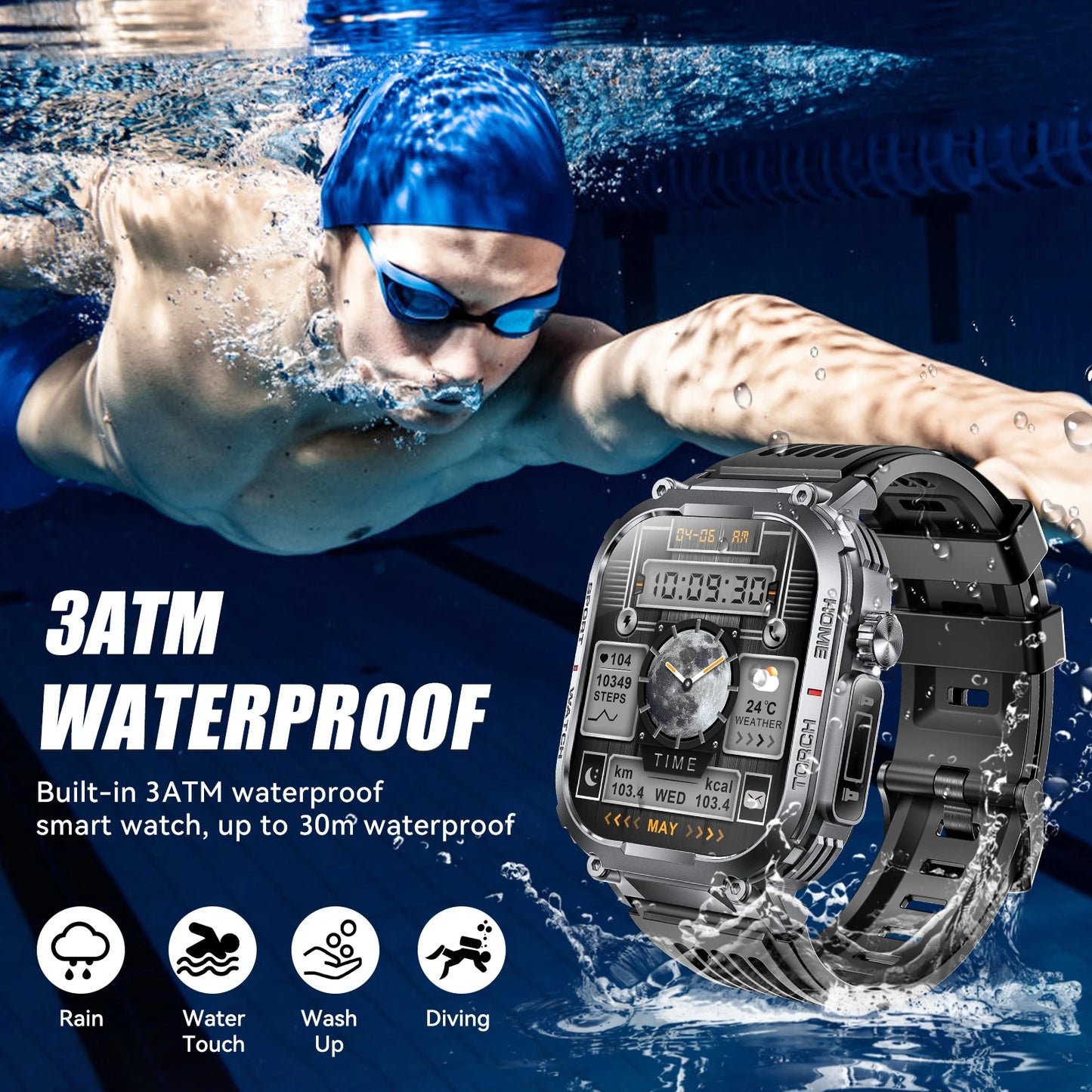 EIGIIS Smart Watch Men 3ATM Waterproof Compass Heart Rate