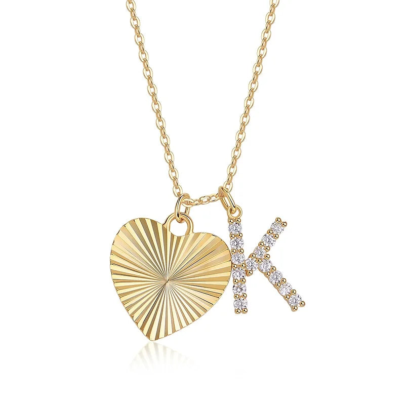Letter K Heart Pendant Necklace 925 Silver For Women