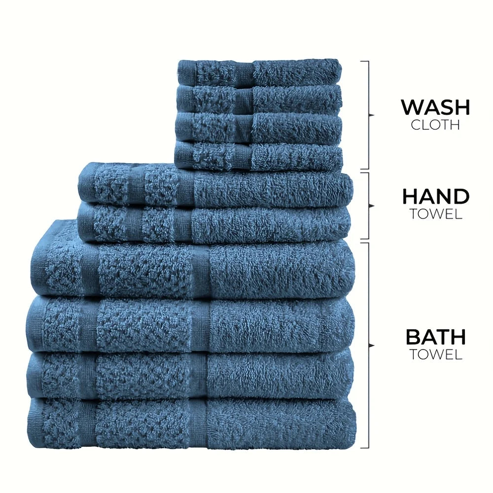Cotton Polyester Bath Towel Set 10 Pieces Quick Dry Absorbent Towels Washcloths Essentials