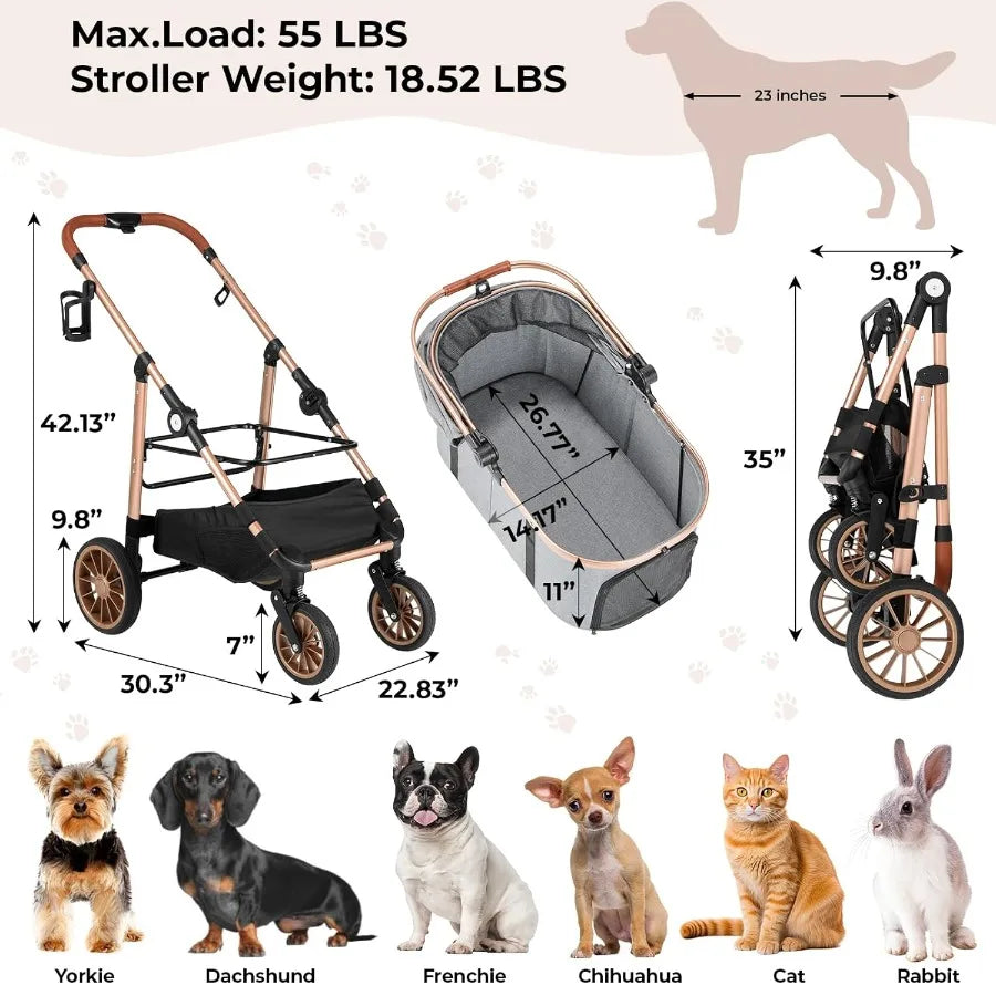 XMSJ Foldable Pet Stroller 3-In-1 Carrier For Small Dogs