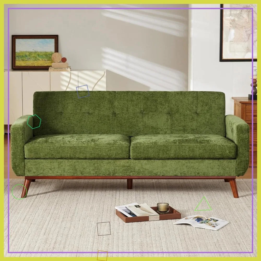 77" W Loveseat Sofa Chenille Couch for Living Room, Small Spaces, Easy Assembly, Green Olive Mid Century Modern Design