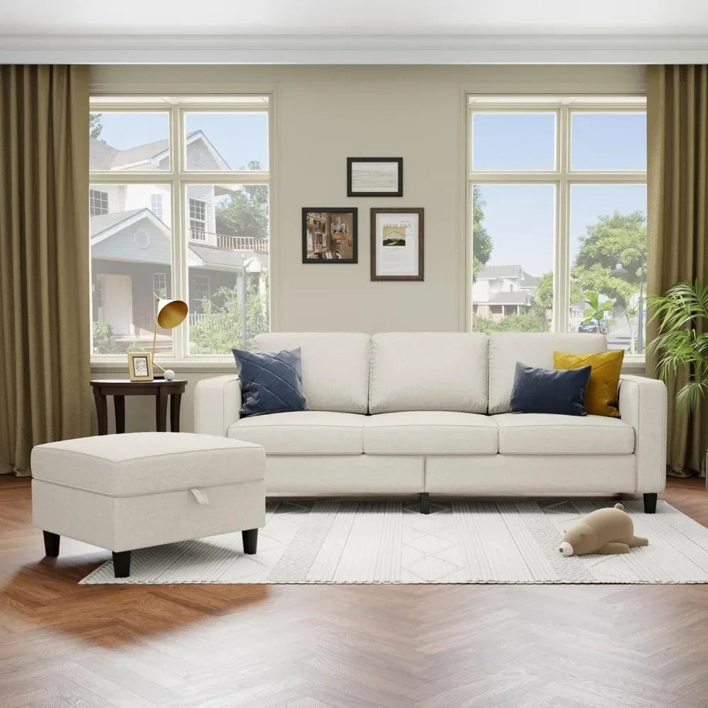 L-Shaped Sectional Sofa Pet-Friendly Linen Modular 3-Seater
