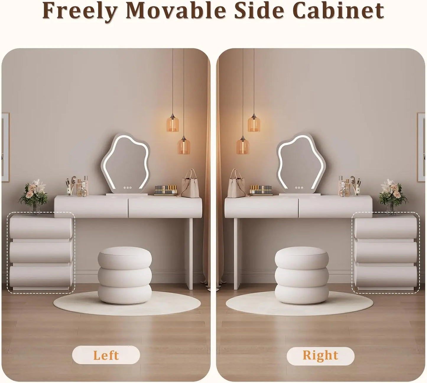 Makeup Vanity Desk with Mirror and Lights, Modern Vanity Table with 5 Drawers, LED Touch Sensor Mirror,