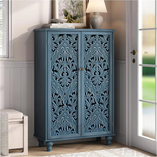 Zhuxiang Accent Cabinet With Doors And Shelves Solid Wood Legs