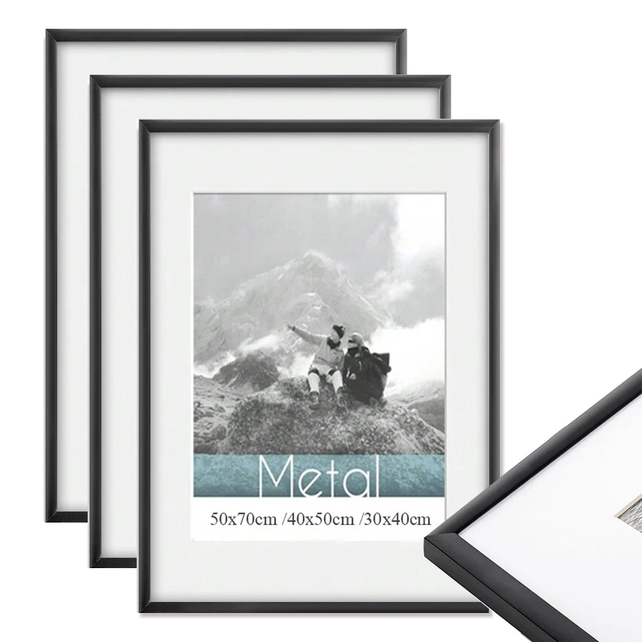 3pcs 30x40 50x70cm Picture Frames Aluminum Modern Photo Frame Black With Mat For Wall Art Mounting Canvas Print Home Decor